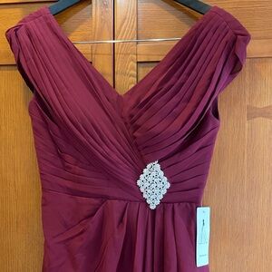 Elegant Burgundy Pleated Dress with Embellishment